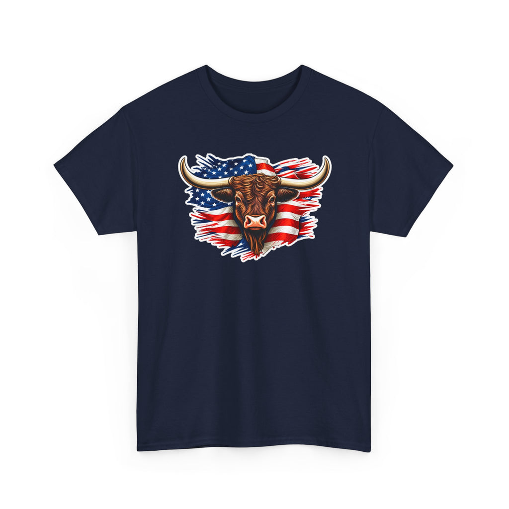 American Flag Bull Graphic Tee — Patriotic Cowboy Western T-Shirt