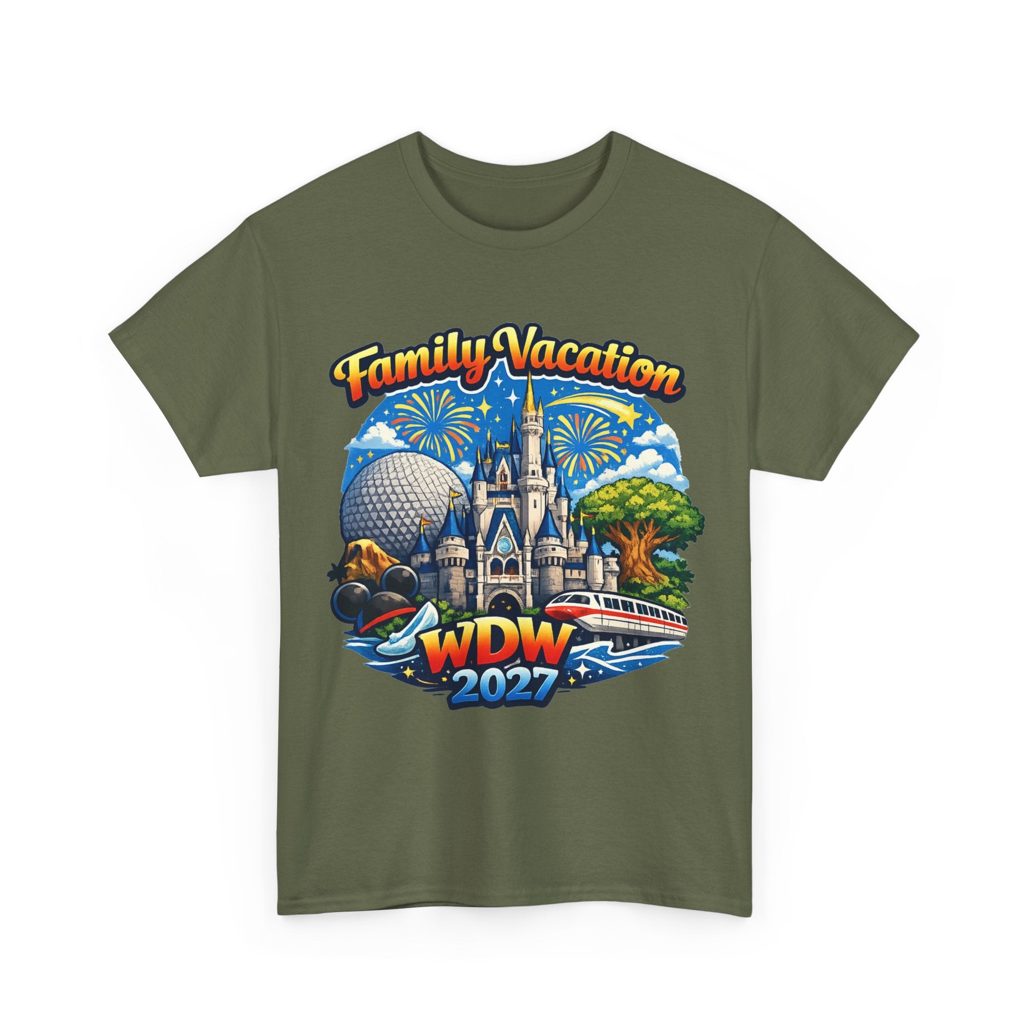 Family Vacation WDW 2027 T-Shirt – Disney Park Castle & Fireworks Vacation Tee