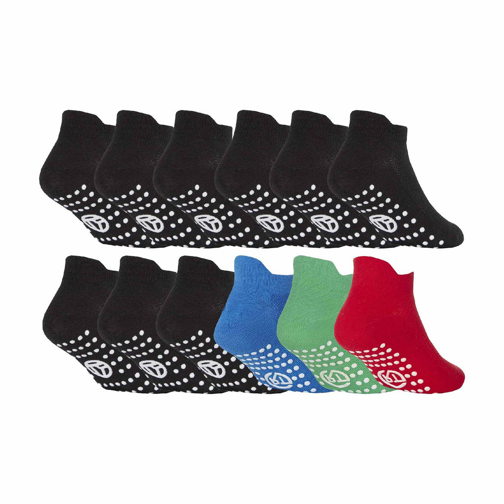 12 Pack Kids Soft Breathable Cotton Trainer Socks with Grips