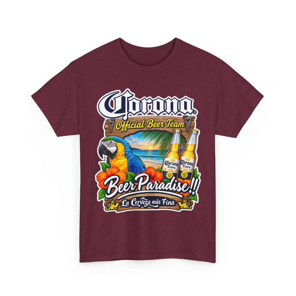 Corona Beer Paradise Tee — Tropical Parrot Beach Beer T‑Shirt