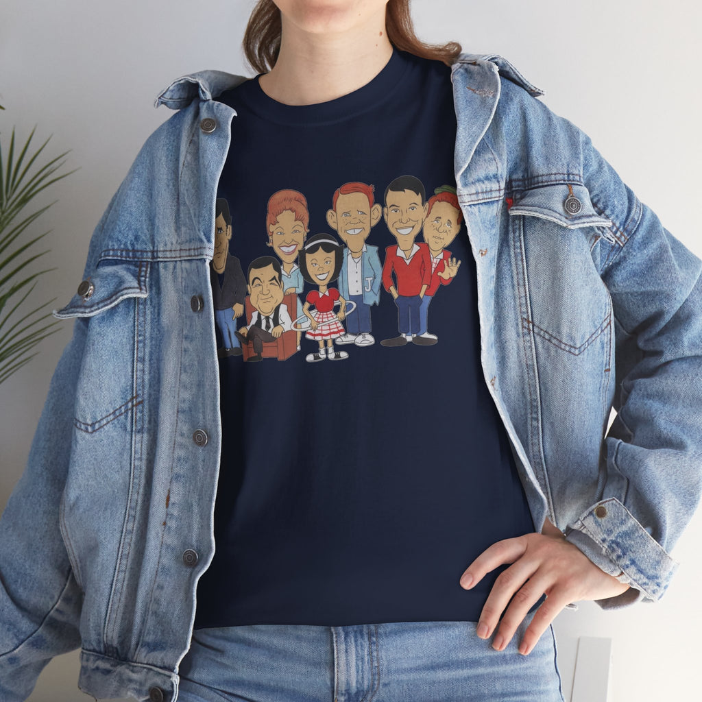 Happy Days Retro TV Cast Cartoon Tee - Vintage Sitcom Character Group Shirt