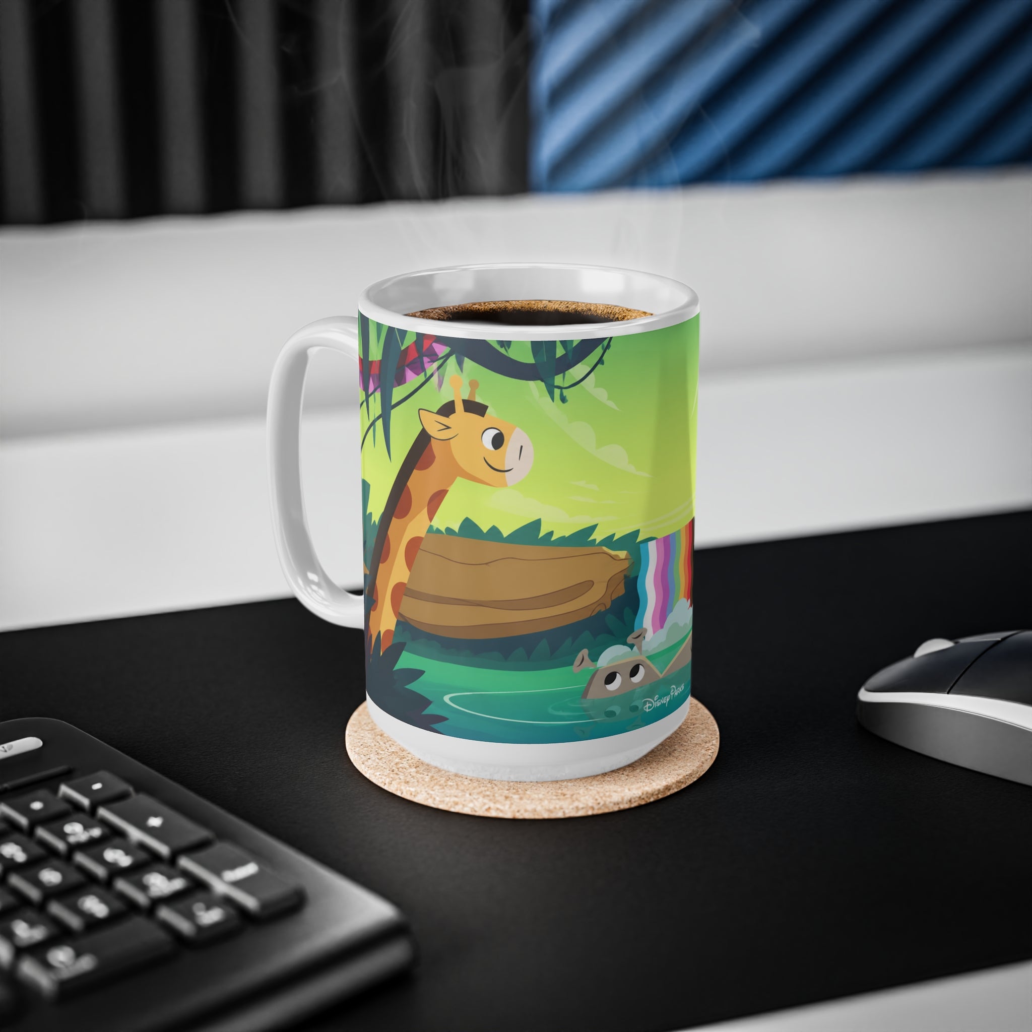 Giraffe Rainbow Waterfall Ceramic Coffee Mug — Cute Jungle Animal 11oz/15oz