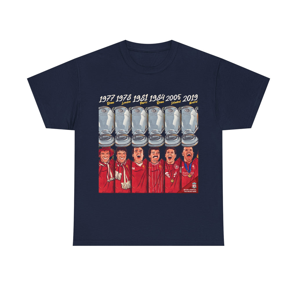 Liverpool Champions Timeline Tee — Liverpool European Cup Winners (1977, 1978, 1981, 1984, 2005, 2019)