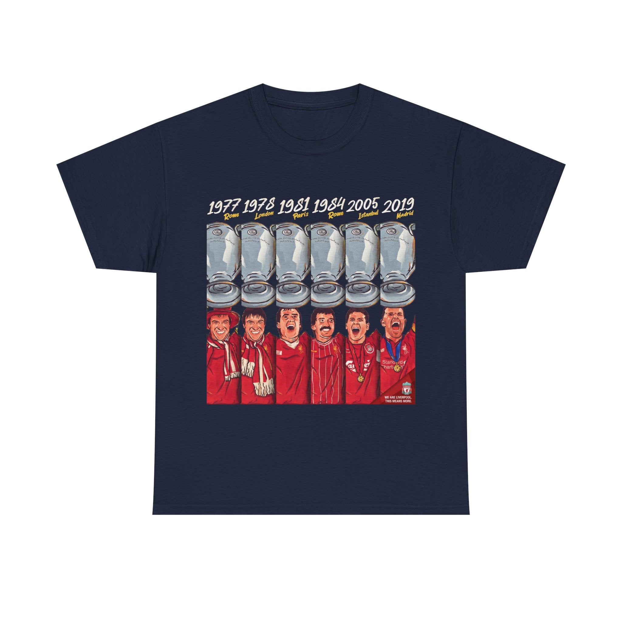 Liverpool Champions Timeline Tee — Liverpool European Cup Winners (1977, 1978, 1981, 1984, 2005, 2019)