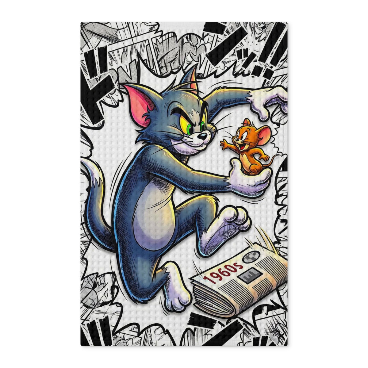 Tom & Jerry Manga Tea Towel — Waffle Weave Double-Sided Kitchen Towel