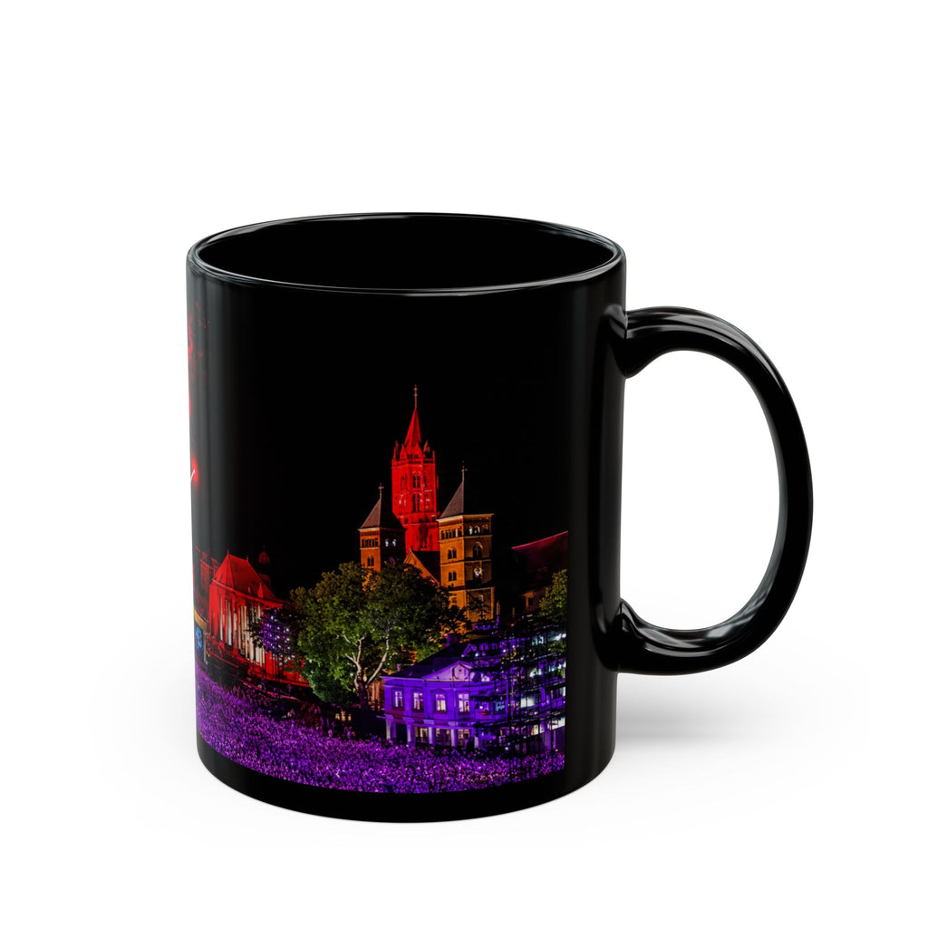 Andre Rieu Fireworks Night Skyline Black Coffee Mug — Colorful Cityscape 11oz/15oz