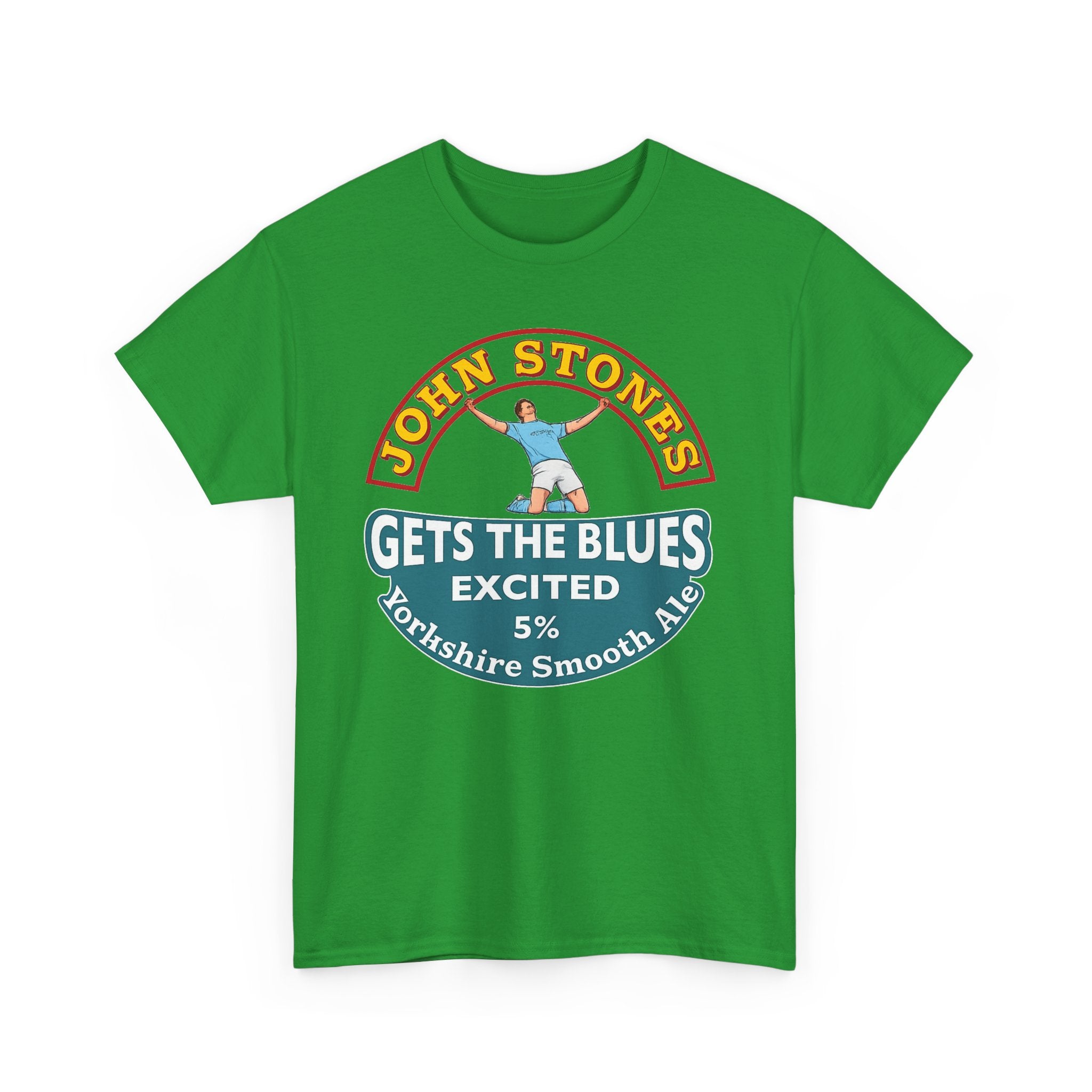 John Stones T-Shirt — "Gets The Blues Excited" Retro Ale Parody Tee