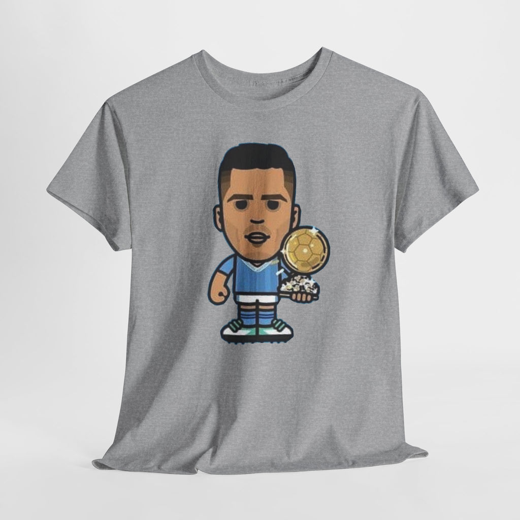 Rodri Manchester City Cartoon Tee — Player Holding Trophy Graphic Shirt