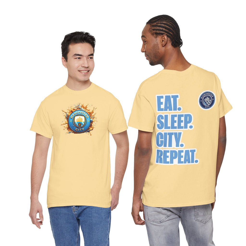 Manchester City T-Shirt – 'Eat. Sleep. City. Repeat.' Football Fan Tee