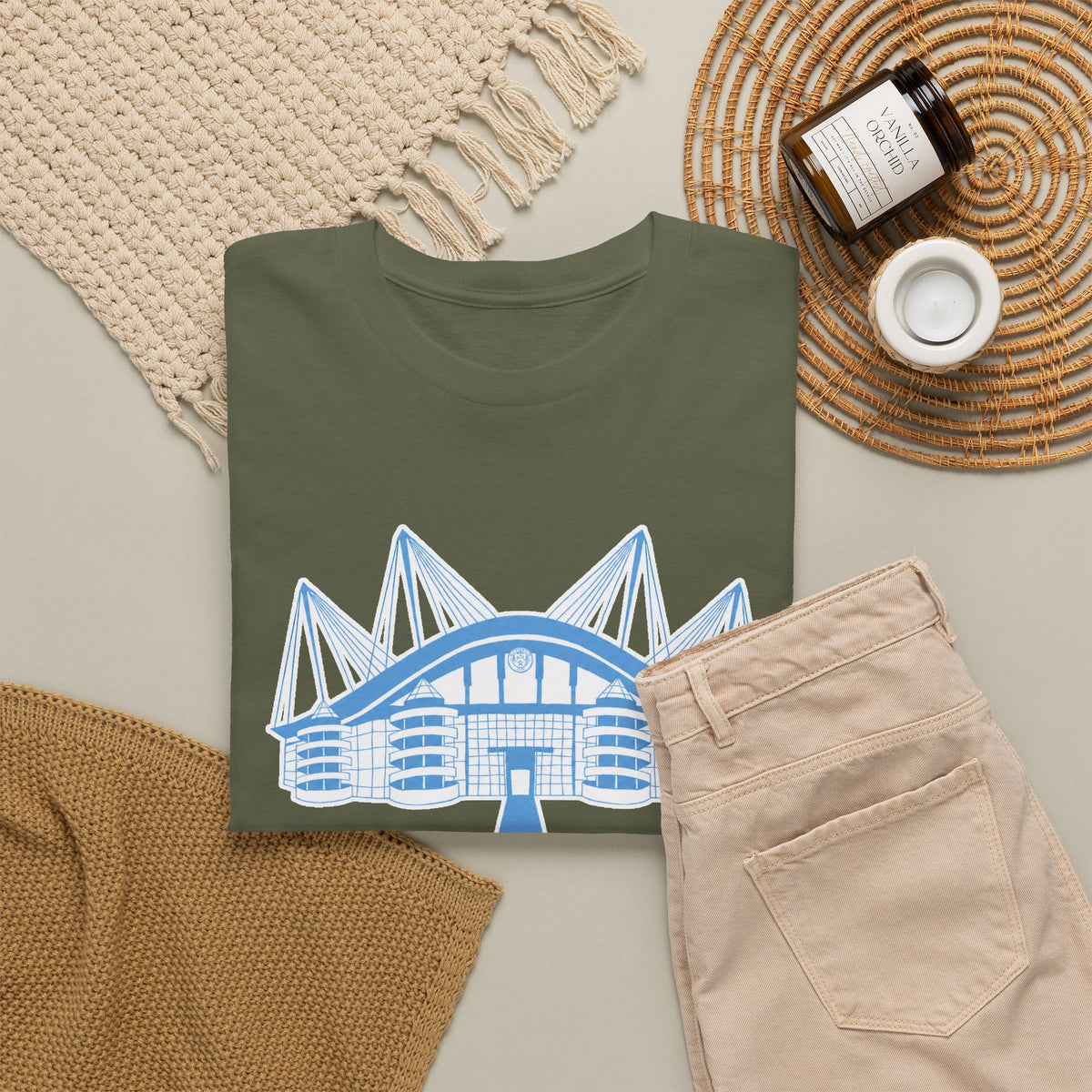 Etihad Stadium Illustration Cotton T-Shirt — Blue Arena Graphic Tee