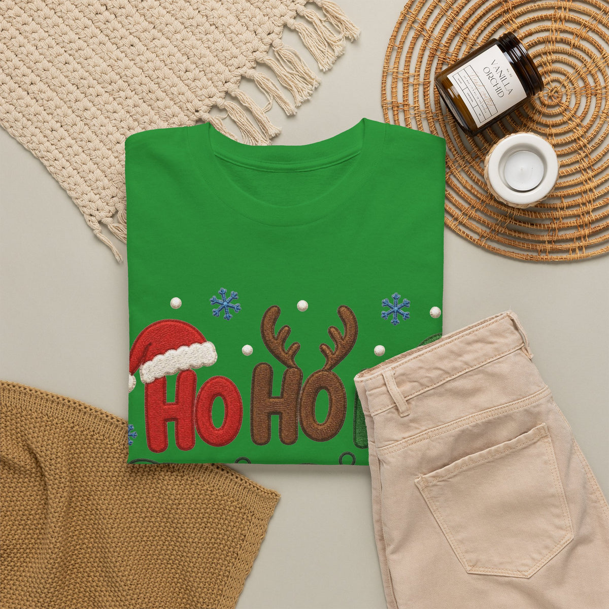 Christmas Ho Ho Ho Tee — Festive Santa, Reindeer & Lights Holiday T-Shirt