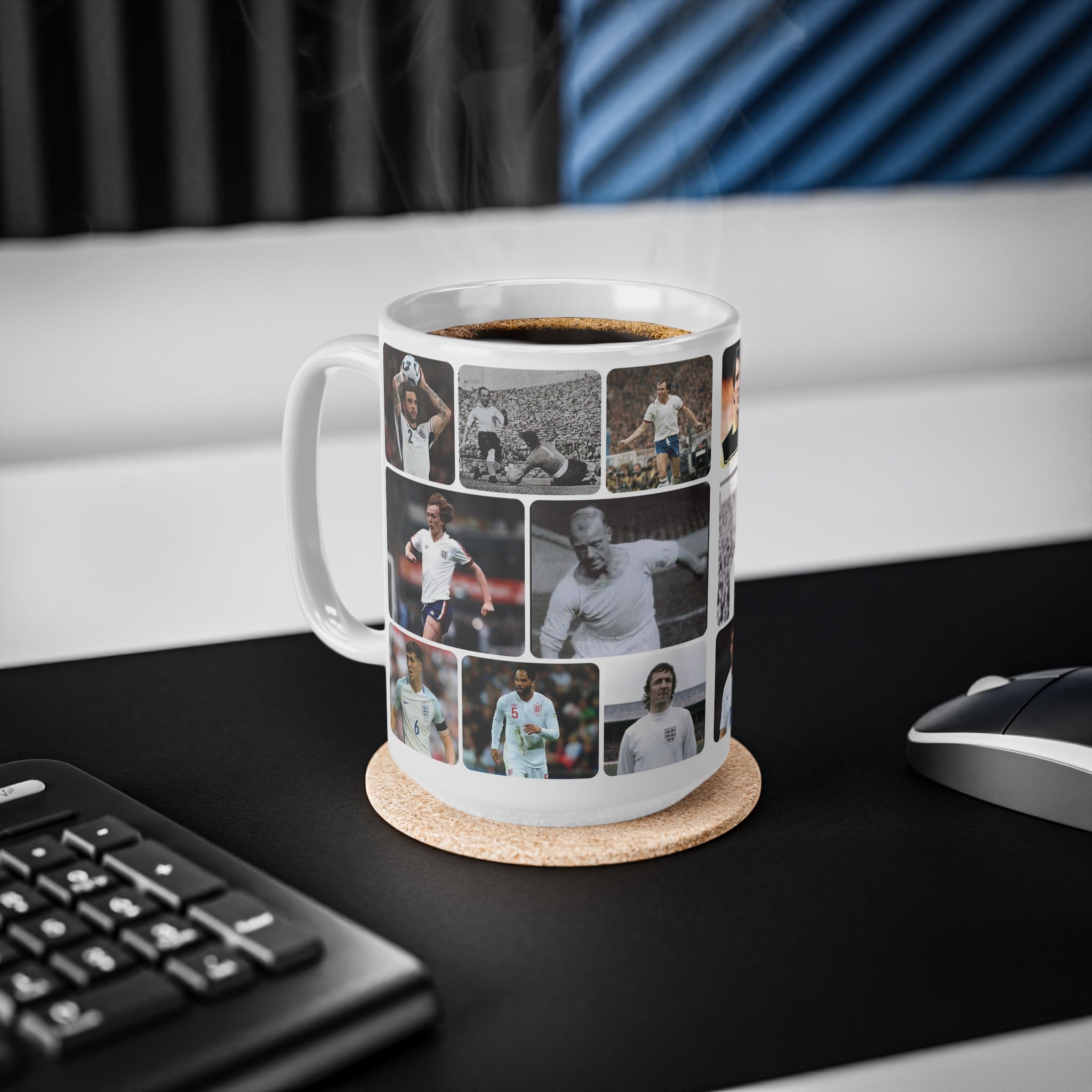 Man City and England Football Legends Photo Collage Mug — Ceramic Coffee Cup (11oz/15oz)