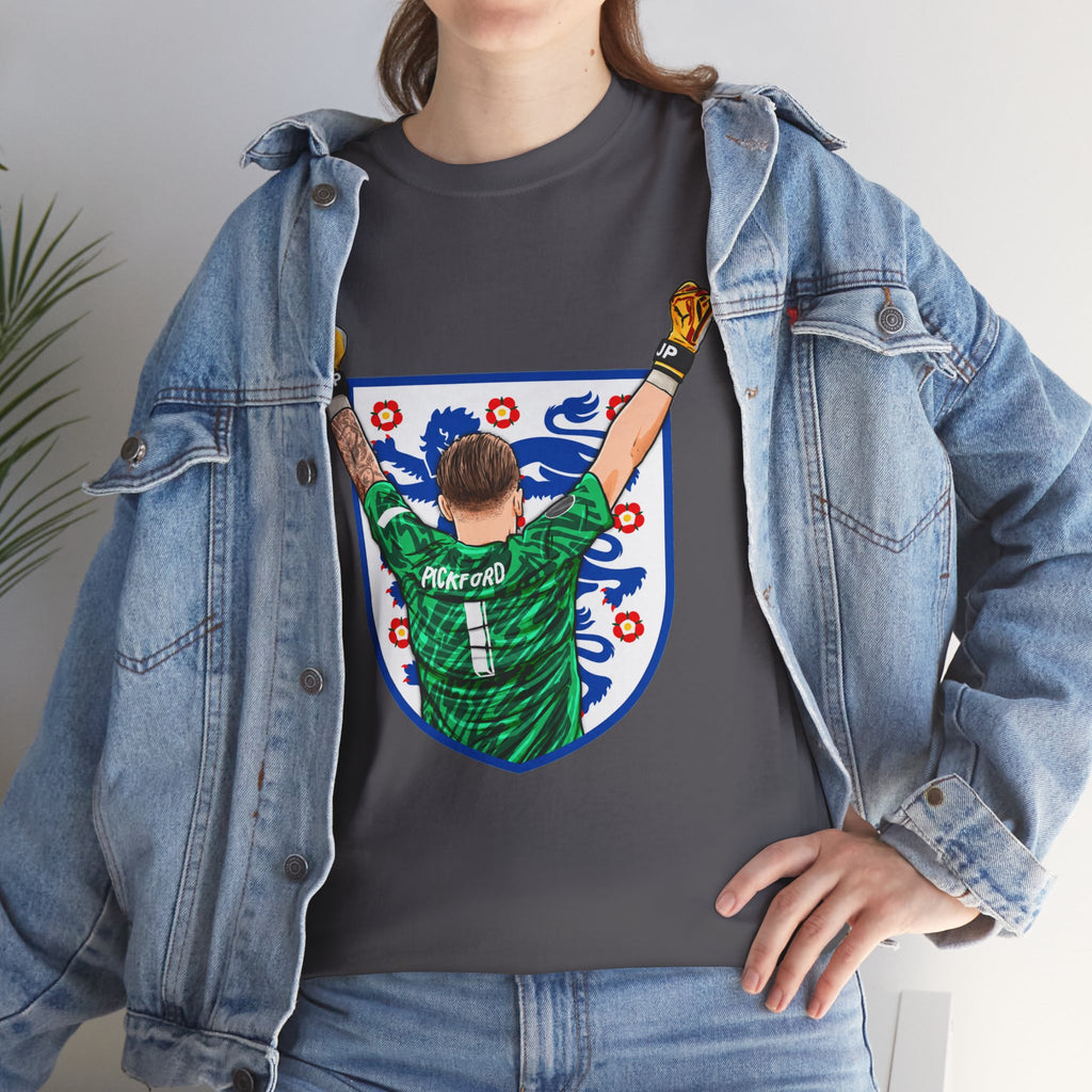 Pickford England Number 1 Goalkeeper Graphic Tee — Victory Pose Jersey Design