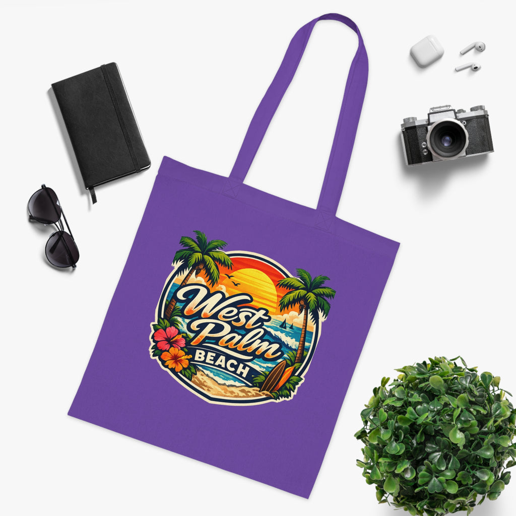 West Palm Beach Cotton Tote — Vintage Tropical Beach Palm Tree Design