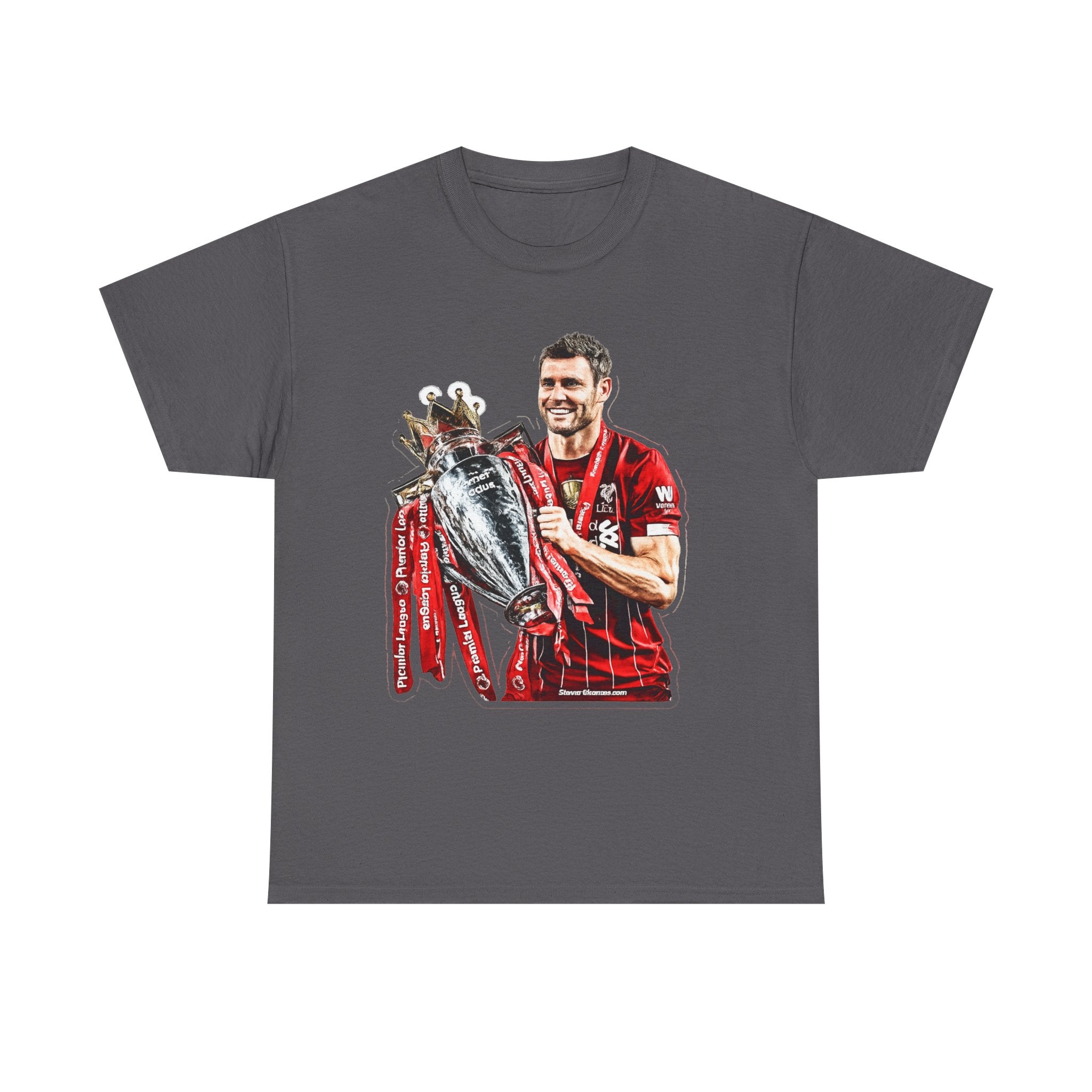 James Milner Liverpool Premier League Champion Trophy T-Shirt — Player Holding Premier Trophy