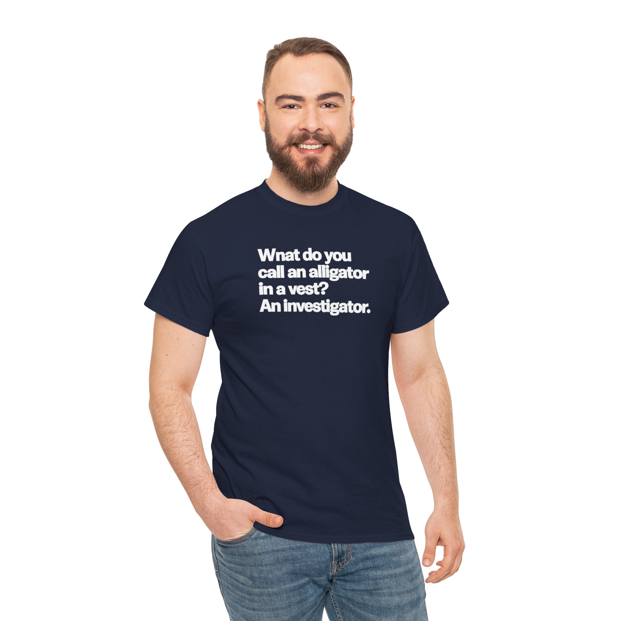 What do you call an Alligator White Minimalist Funny Tee — Subtle Embossed Text Casual T-Shirt