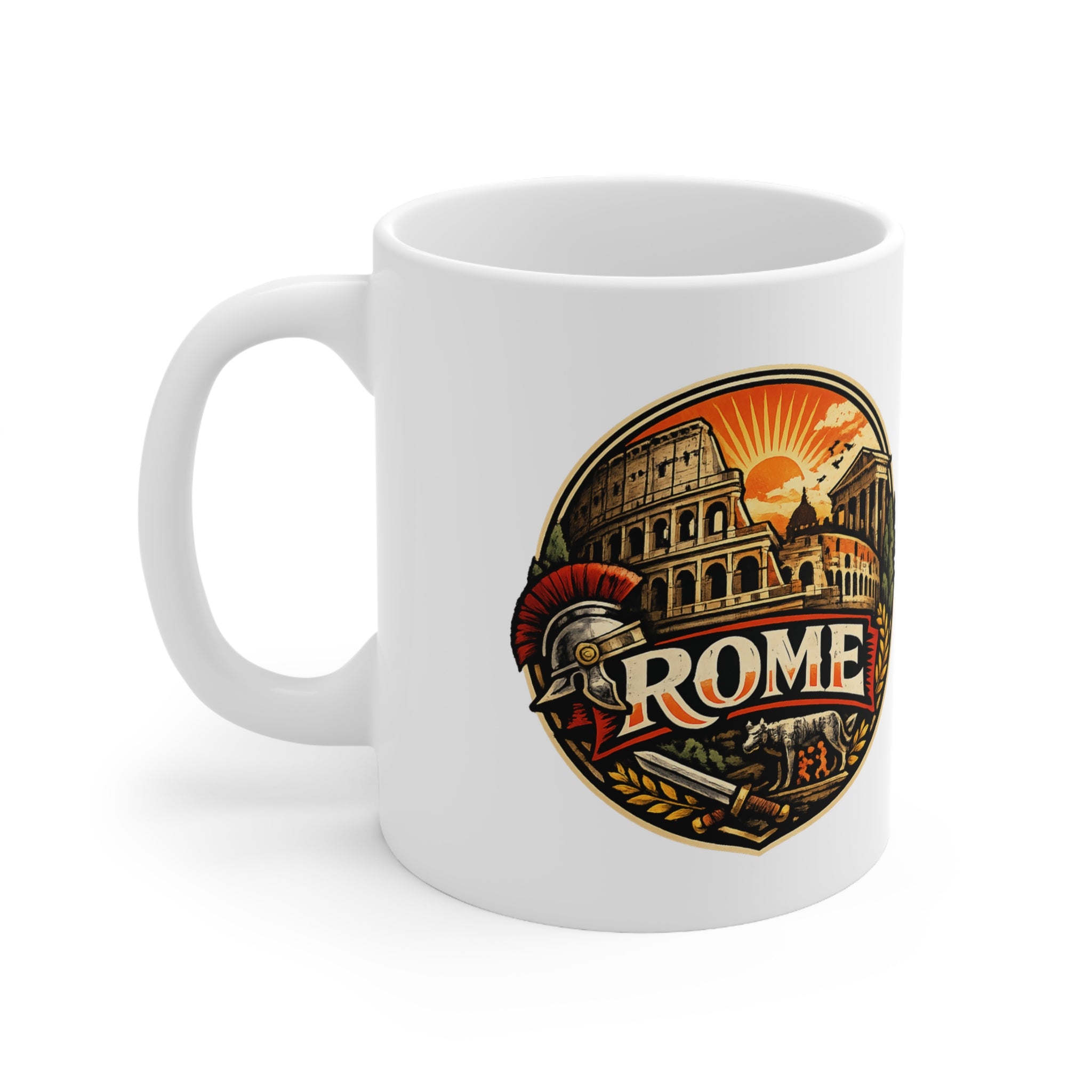 Rome Vintage Emblem Ceramic Coffee Mug — Colosseum & Legion Travel Souvenir (11oz/15oz)