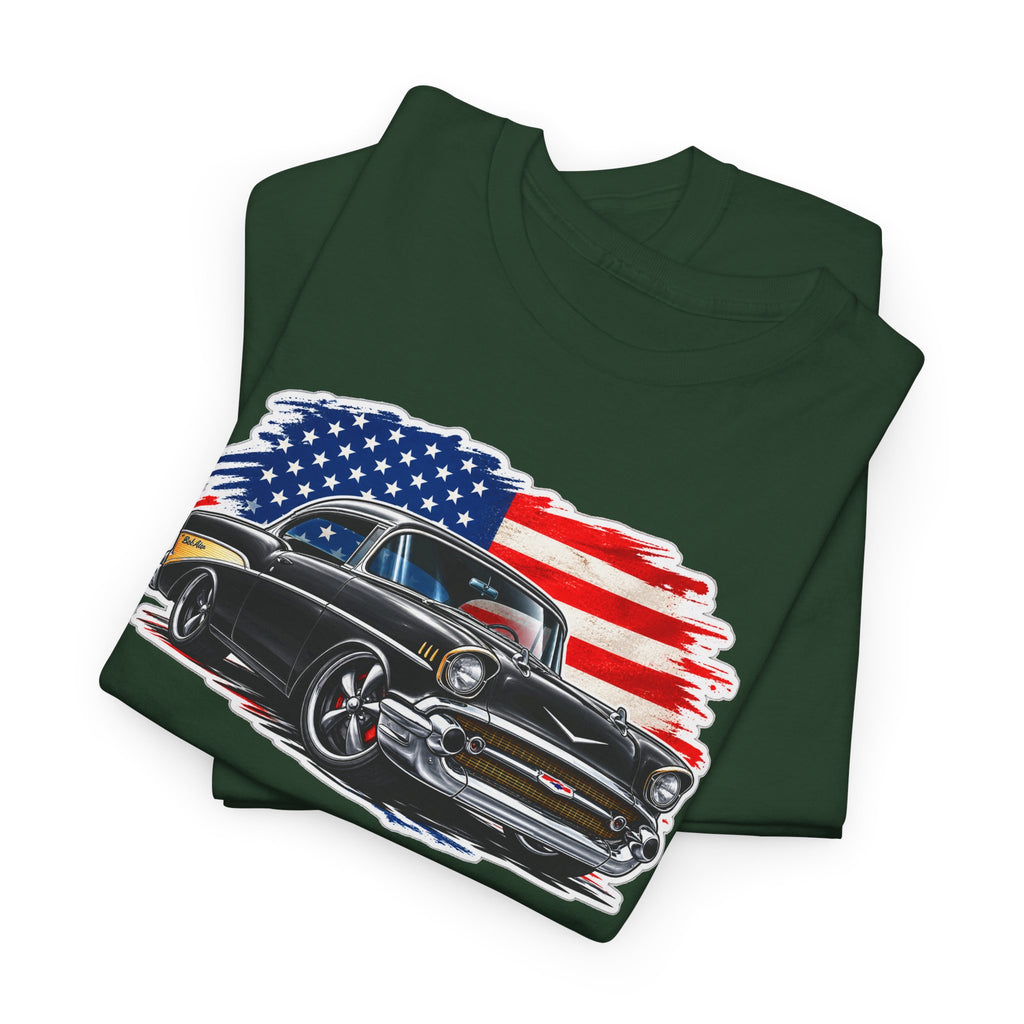 American Muscle Car T‑Shirt — Classic Vintage Car with USA Flag