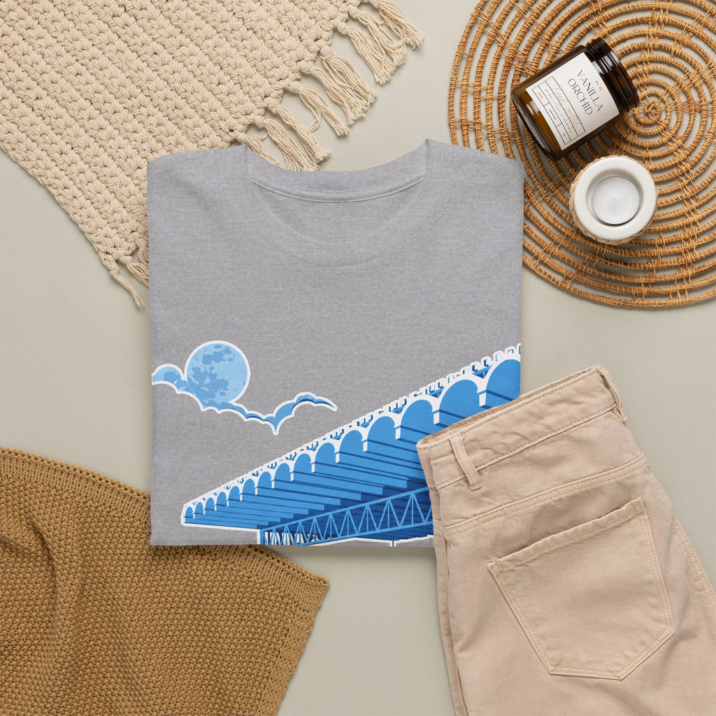 Manchester City Maine Road, Main Stand Cotton T-Shirt — Blue Retro Sports Venue Tee