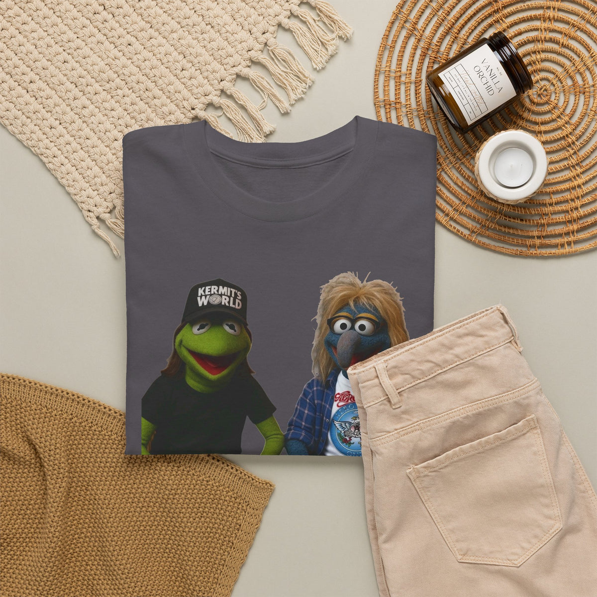 Kermit & Gonzo Waynes World Inspired Character Graphic T-Shirt