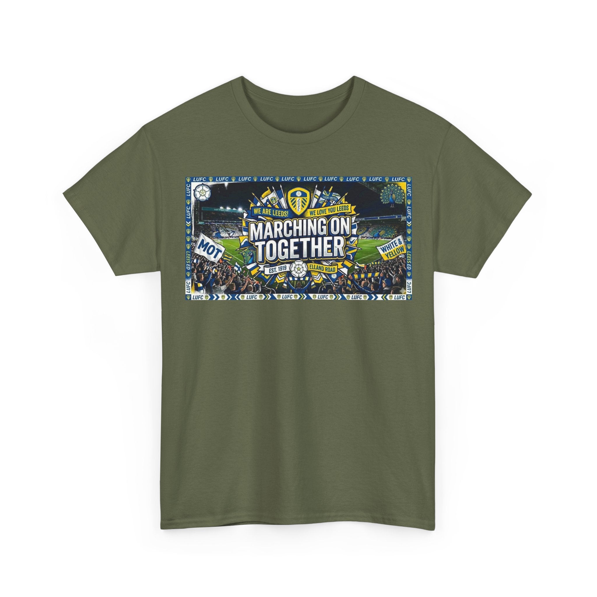 Leeds United T-Shirt — "Marching On Together" Fan Tee (Soccer Supporter Graphic)