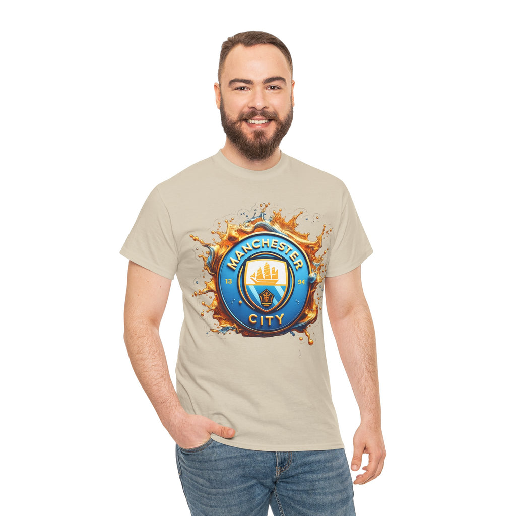 Manchester City Inspired Splash Logo Cotton T-Shirt