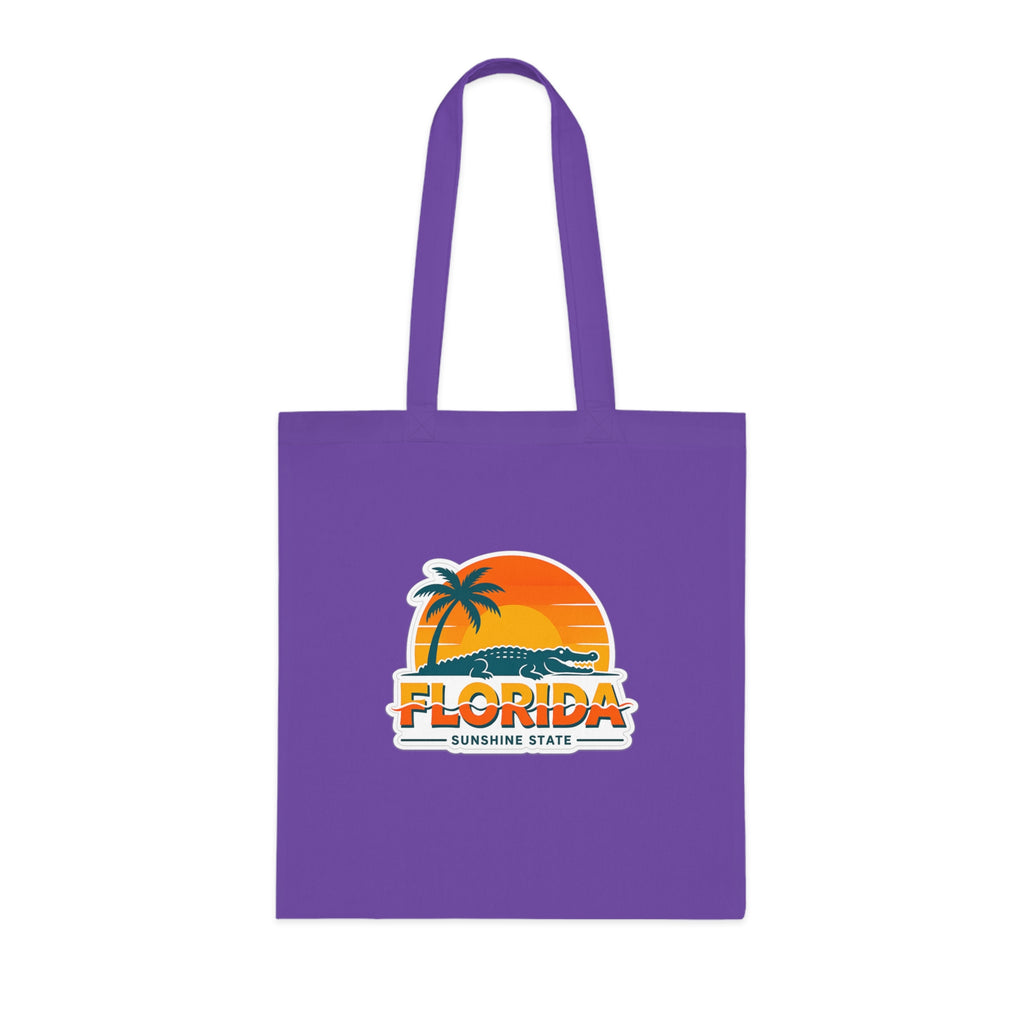 Florida Sunshine State Palm Tree Tote Bag — Retro Beach Sunset Cotton Tote