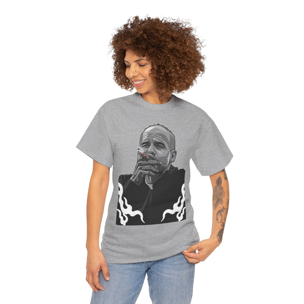 Pep Guardiola Smoking Portrait T‑Shirt — Moody Graphic Tee