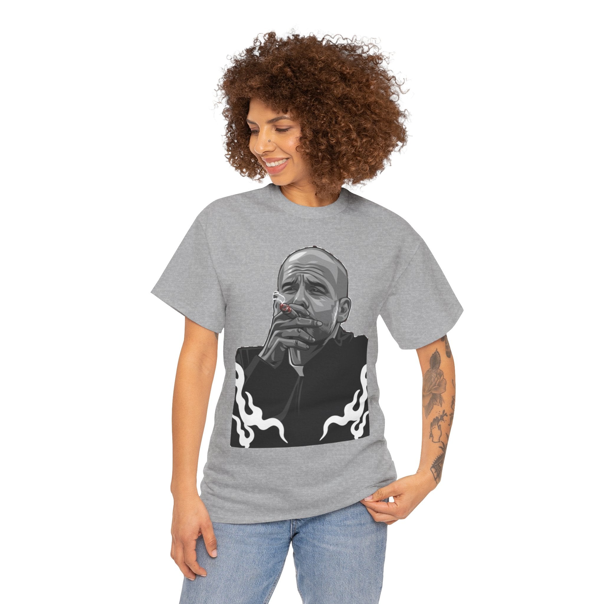 Pep Guardiola Smoking Portrait T‑Shirt — Moody Graphic Tee