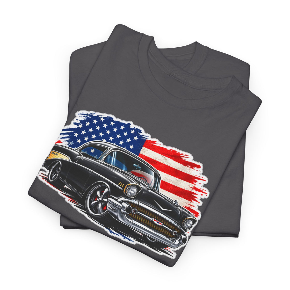 American Muscle Car T‑Shirt — Classic Vintage Car with USA Flag
