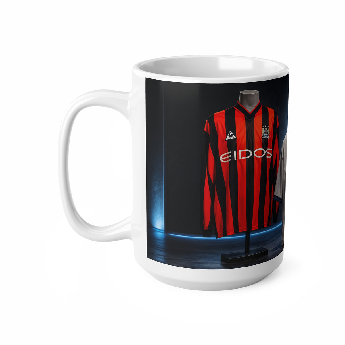 Manchester City Retro Soccer Jersey Coffee Mug — Vintage Team Kit Trio Design (11oz & 15oz)