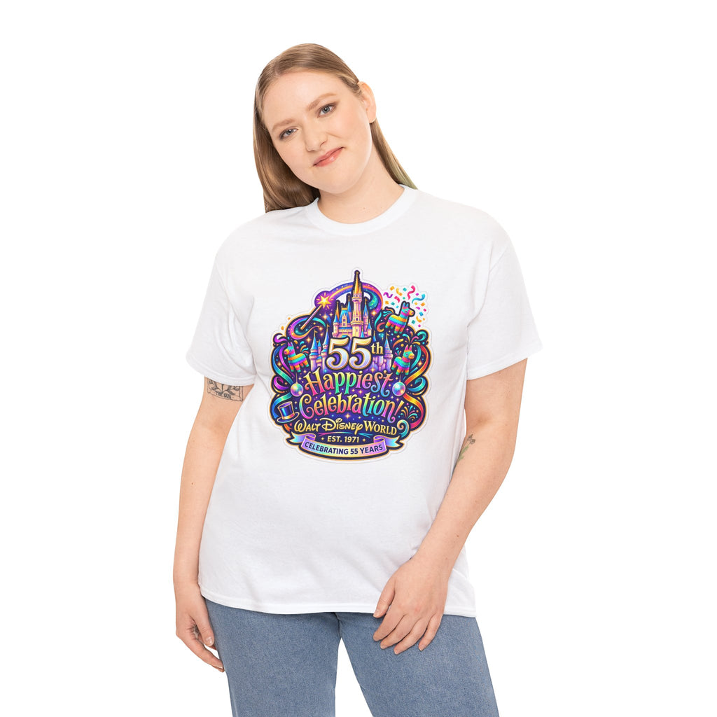 T-Shirt — "55th Happiest Celebration" Colorful Anniversary Castle Graphic Tee