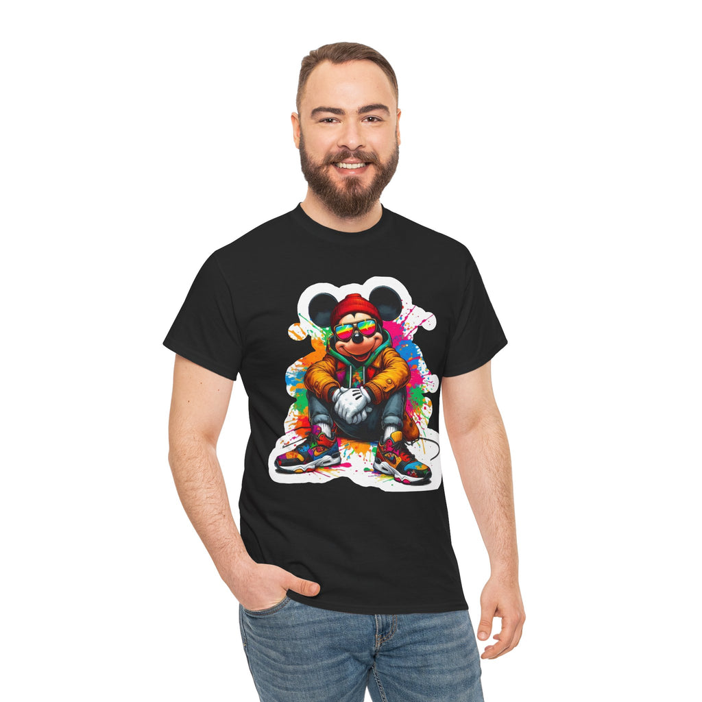 Streetwear Mouse Graphic Tee — Colorful Urban Hip-Hop Cartoon Shirt