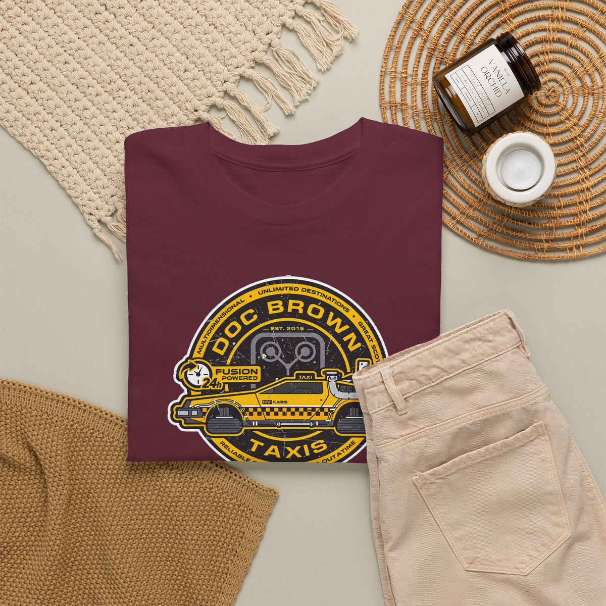 Vintage Taxi Badge T-Shirt — 'Doc Brown Taxis' Retro Cab Logo Tee