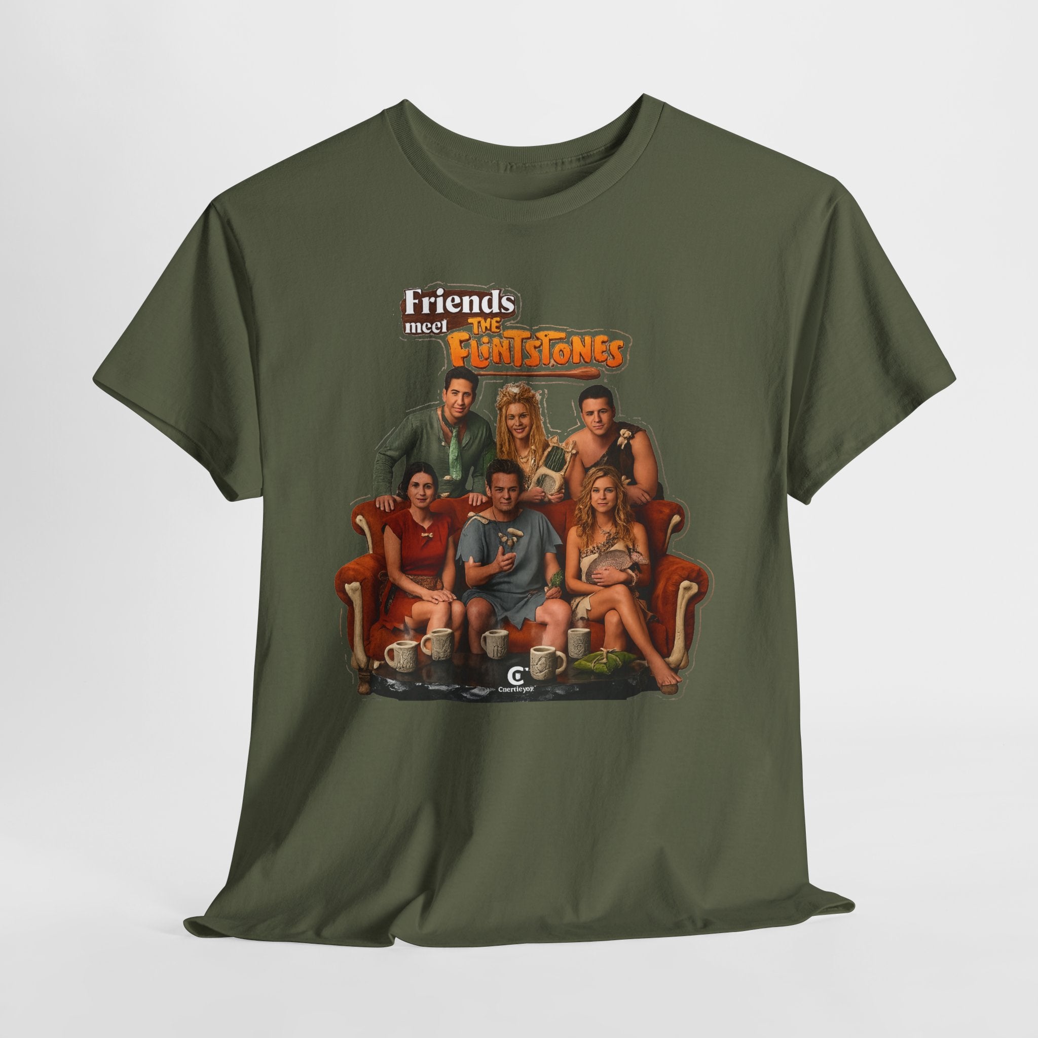 Friends meets the Flintstones TV Sitcom Cast Graphic Tee — 'Friends' Retro Couch Design