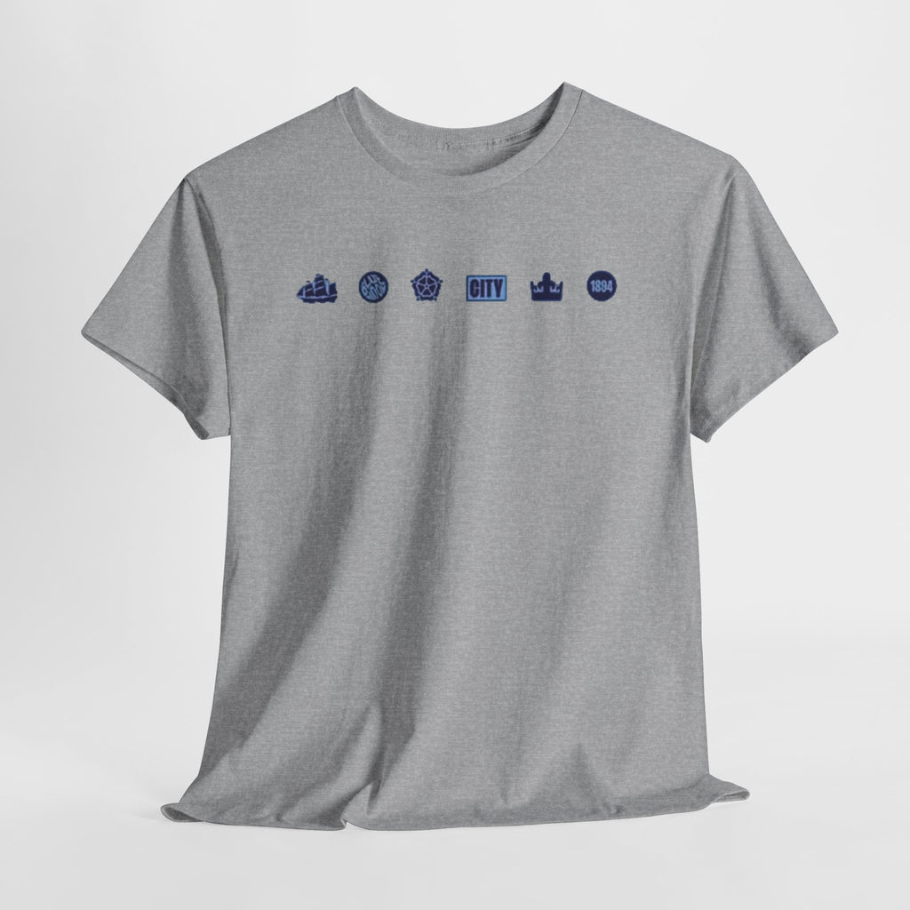 Manchester City Minimal City Icons Tee — Navy Skyline Icons Chest Print