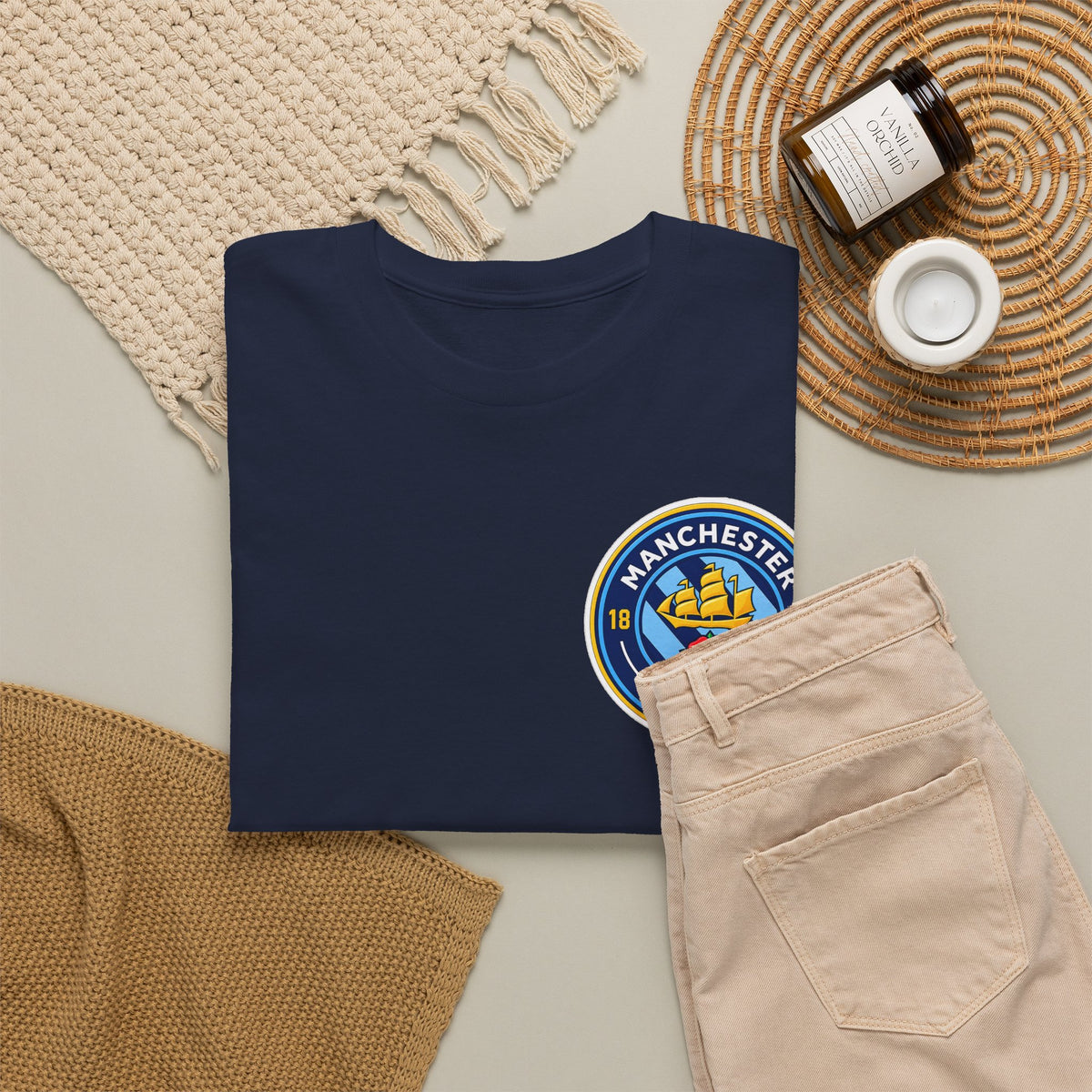 Manchester City Inspired Crest T‑Shirt – Circular Badge Chest Logo Tee