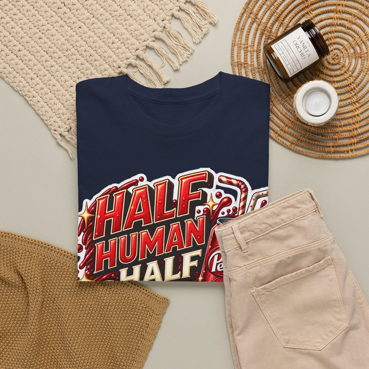 Dr Pepper Cotton T‑Shirt — "Half Human Half Dr Pepper" Retro Soda Graphic Tee