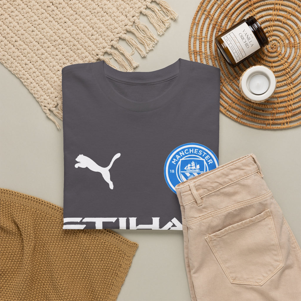 Man City Inspired Etihad Airways Logo Tee - Black Puma Style Football Shirt