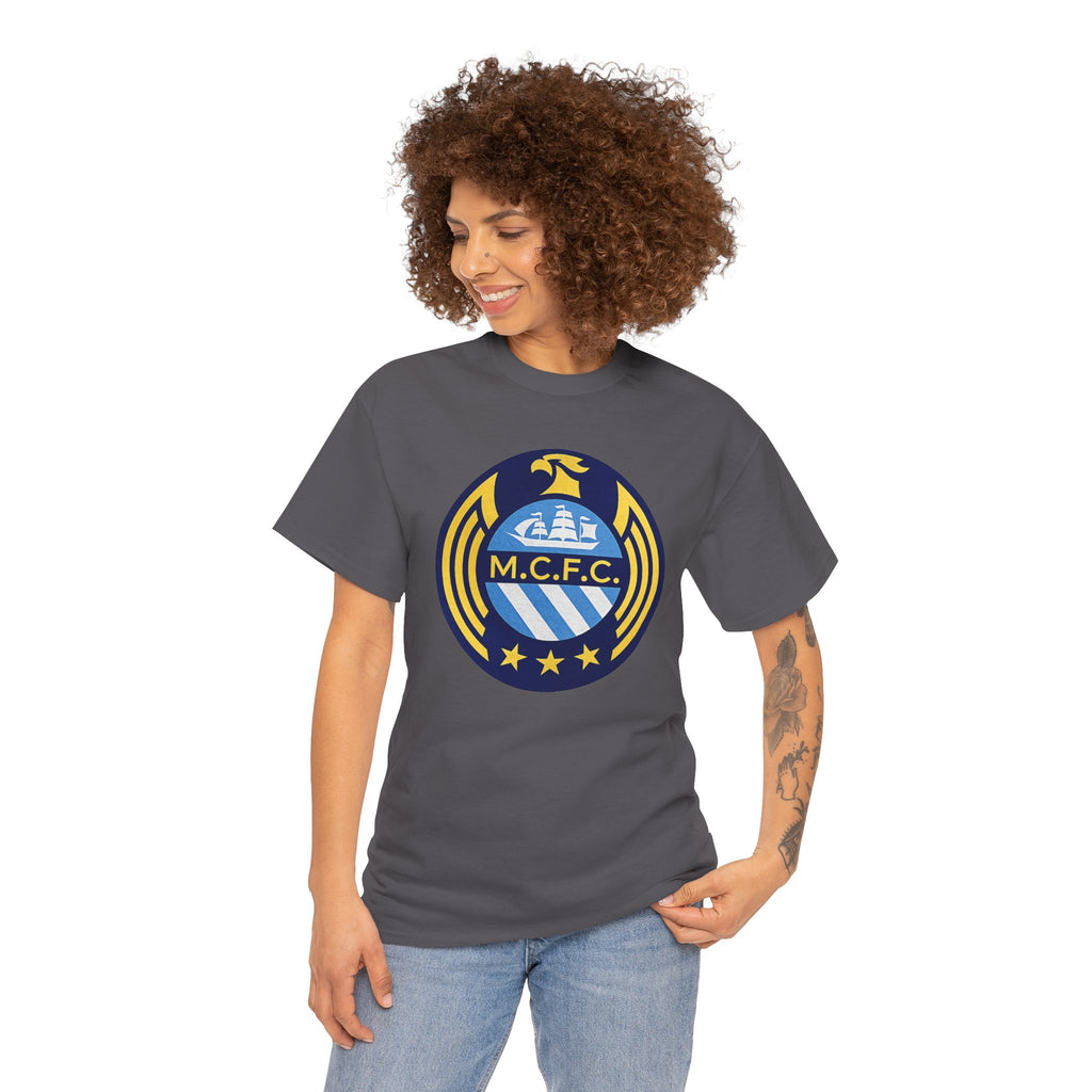 MCFC Crest T-Shirt — Vintage Blue & Gold Soccer Tee