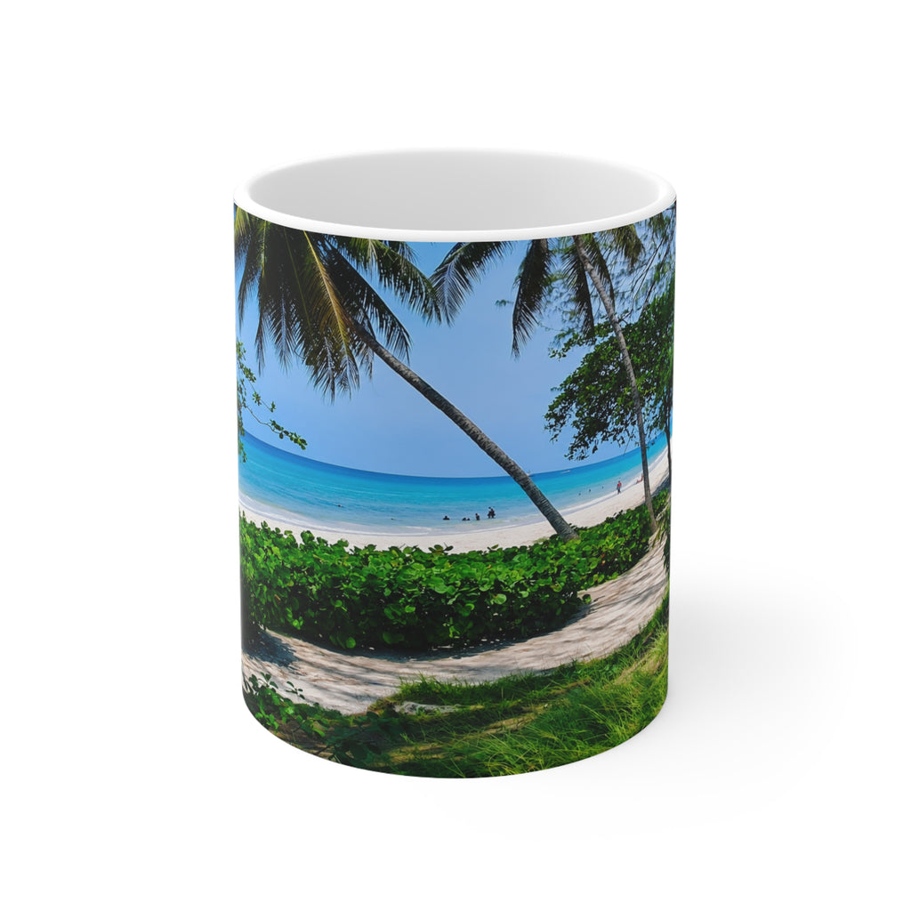 Barbados Tropical Beach Coffee Mug — Scenic Palm Tree Ocean 11oz/15oz