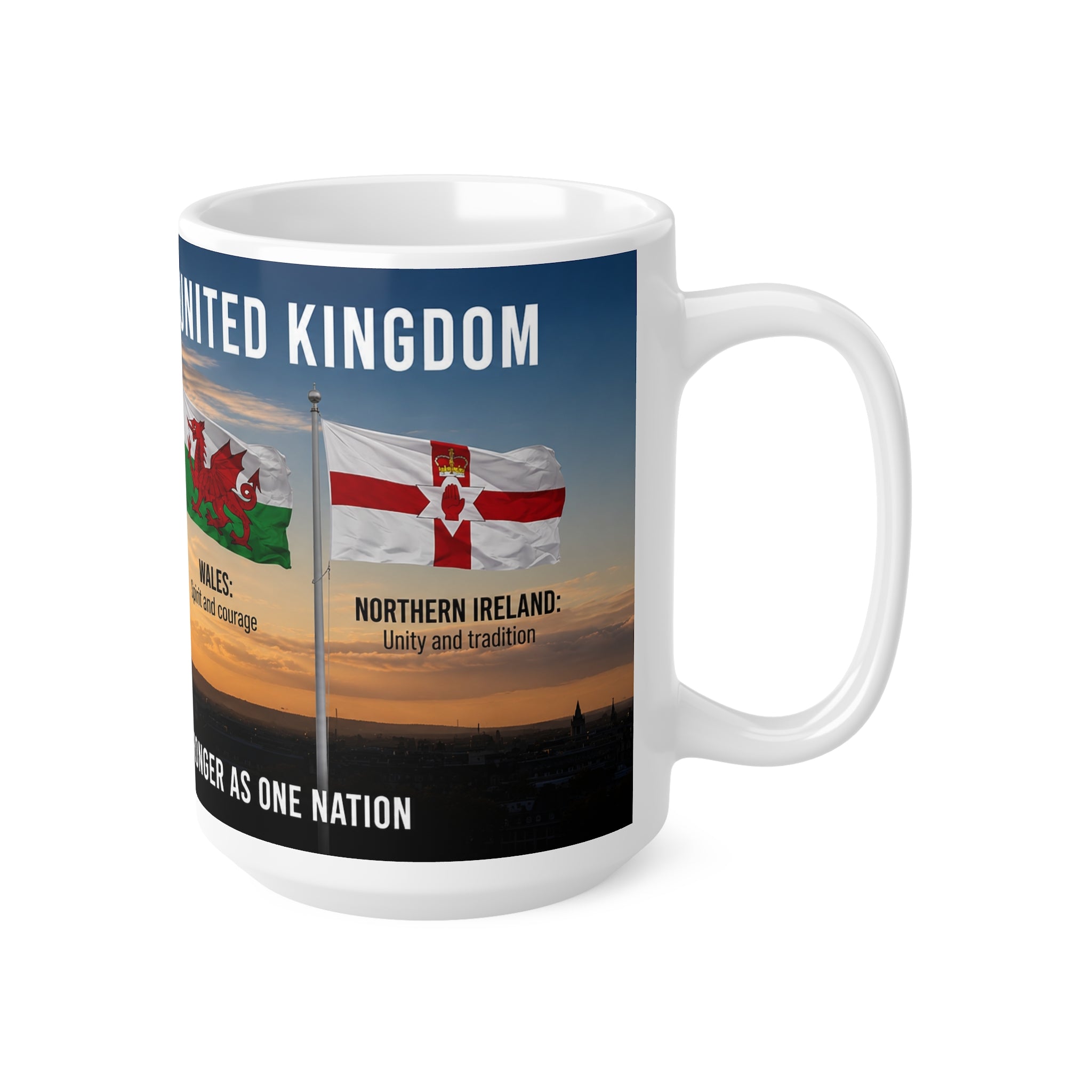 Four Flags UK Mug – Ceramic Coffee Cup with England, Scotland, Wales & N. Ireland Design (11oz/15oz)