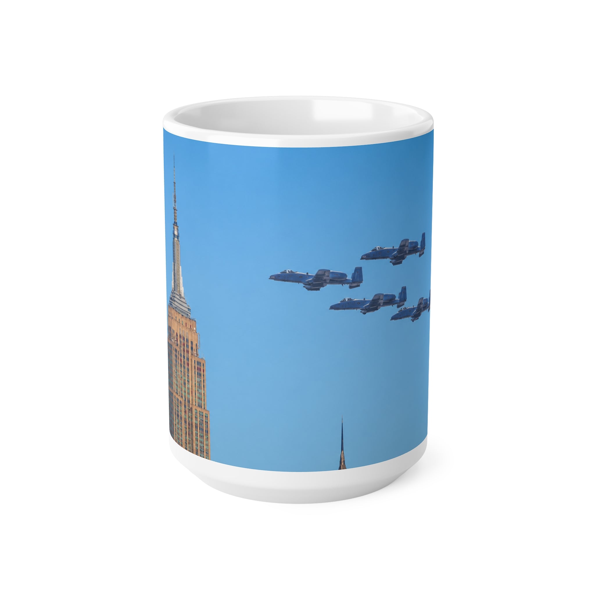 US Military fly passed the Empire State Building in NYC Ceramic Coffee Cups, 11oz, 15oz