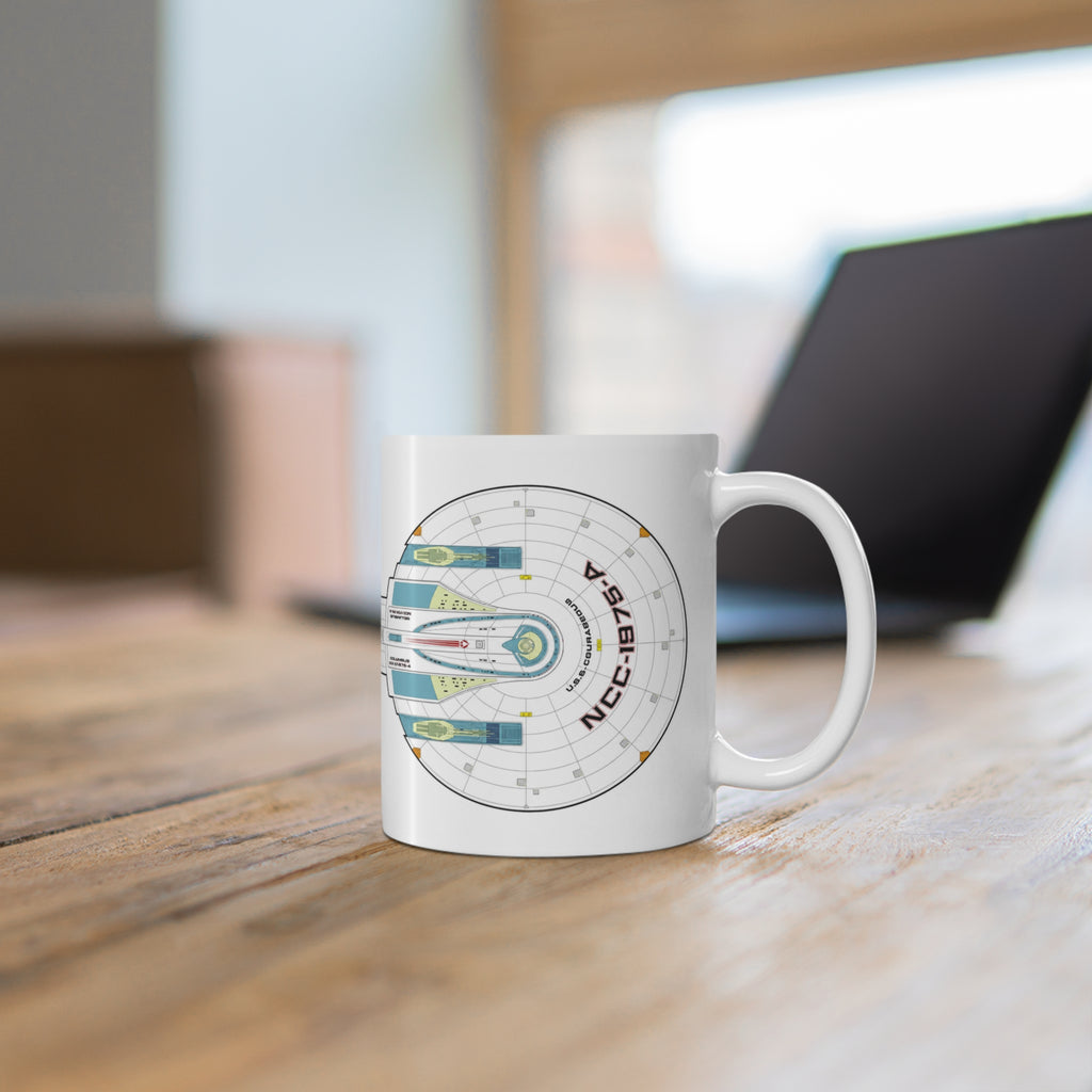 Spaceship Outline Coffee Mug — Retro Sci‑Fi Starship Ceramic Mug (11oz & 15oz)