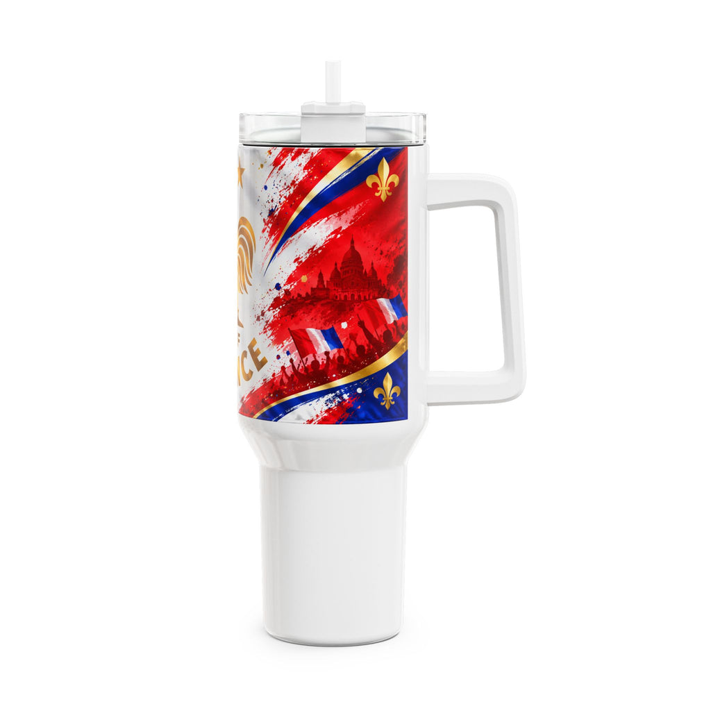 France Rooster 40oz Tumbler – French Flag Travel Cup with Eiffel Tower & Fleur-de-Lis Design