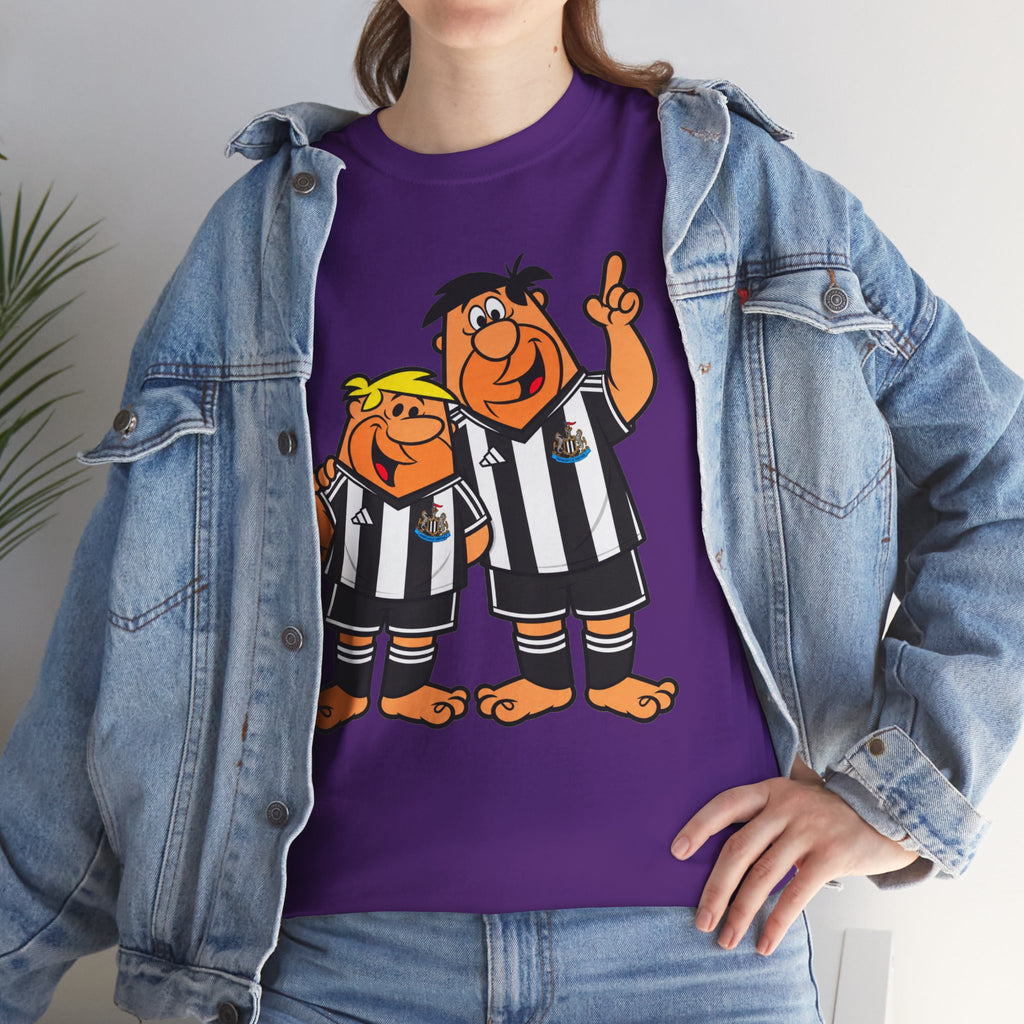 Newcastle United Flintstones Cartoon Cotton T-Shirt / Tee — Retro Striped Jersey Illustrations