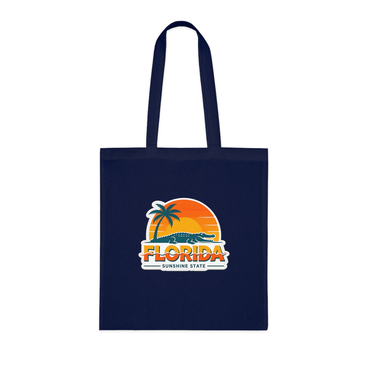 Florida Sunshine State Palm Tree Tote Bag — Retro Beach Sunset Cotton Tote