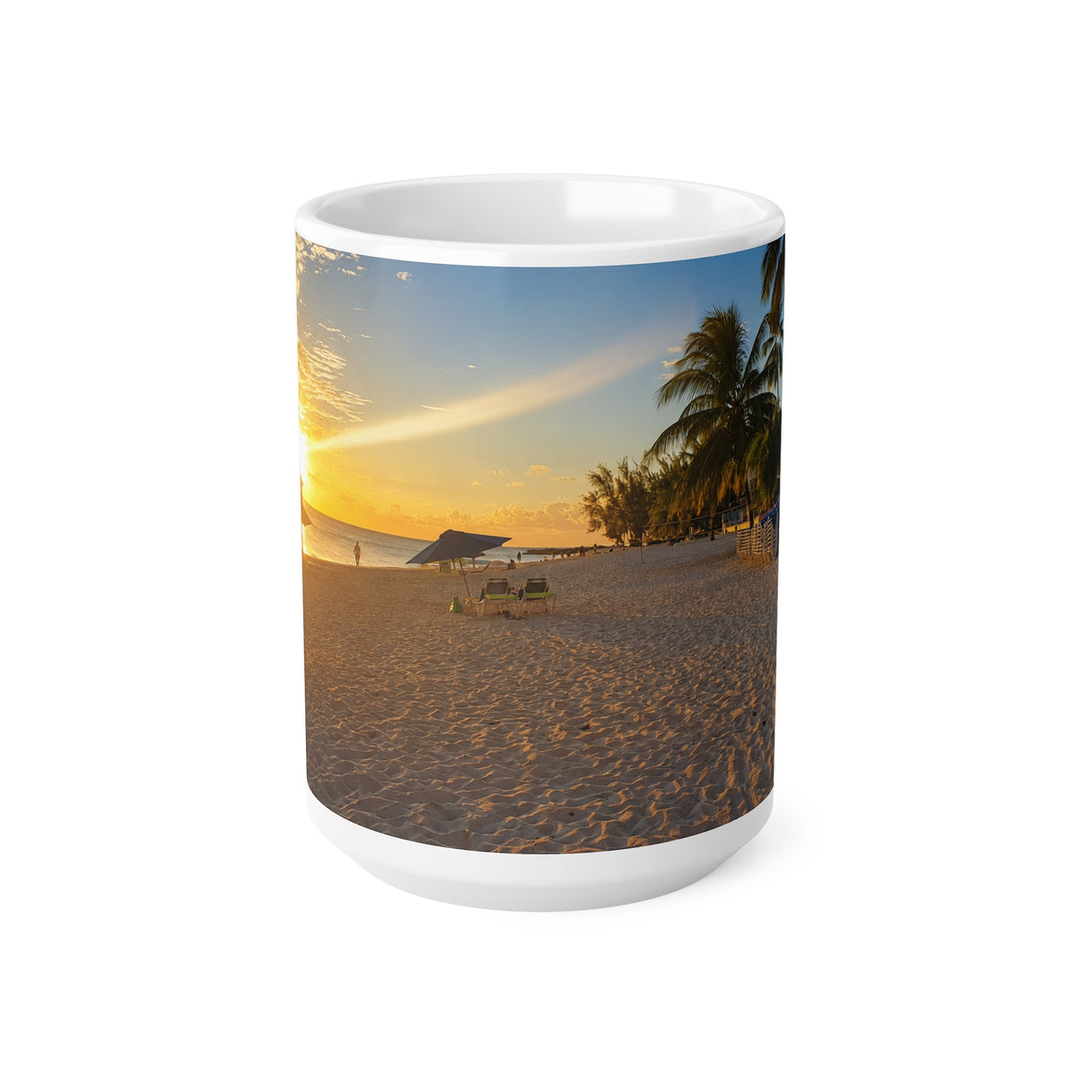 Barbados Beach Sunrise Coffee Mug — Tropical Palm Sunset Ceramic Mug (11oz & 15oz)