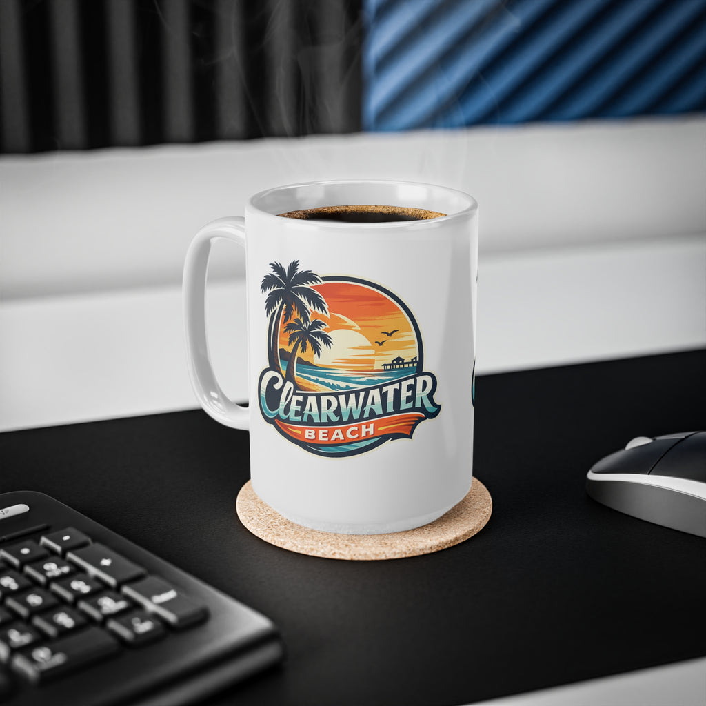 Clearwater Beach Sunset Ceramic Mug — Retro Palm Tree Coffee Cup (11oz & 15oz)