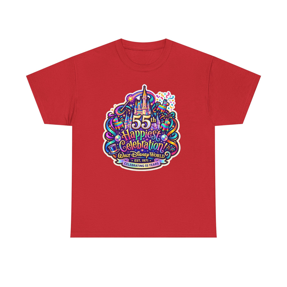 T-Shirt — "55th Happiest Celebration" Colorful Anniversary Castle Graphic Tee